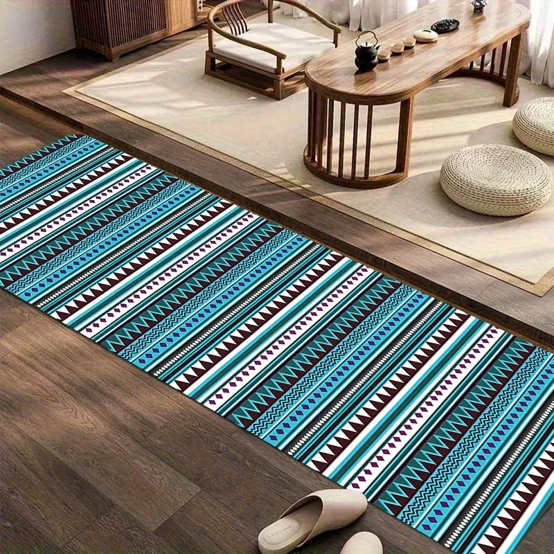 1pc   Corridor Floor Mat, Light Color Classic Wavy Pattern Printed Floor Matened and Beautified and Wear-resistant Suitable fo