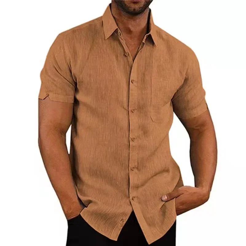 

Summer Cotton Linen Shirts For Men Casual Short Sleeved Shirts Blouses Solid Turn-Down Collar Formal Beach Shirts Male Clothing