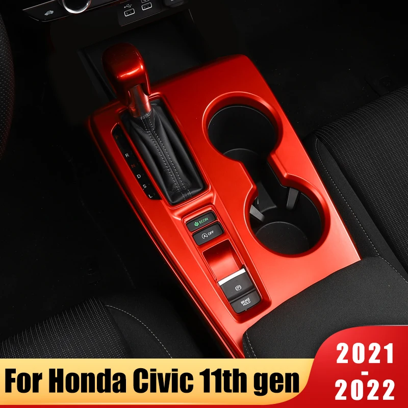 

For Honda Civic 11th Gen 2021 2022 ABS Car Gear Shift Box Panel Cover Water Cup Holder Frame Cover Trim Interior Accessories