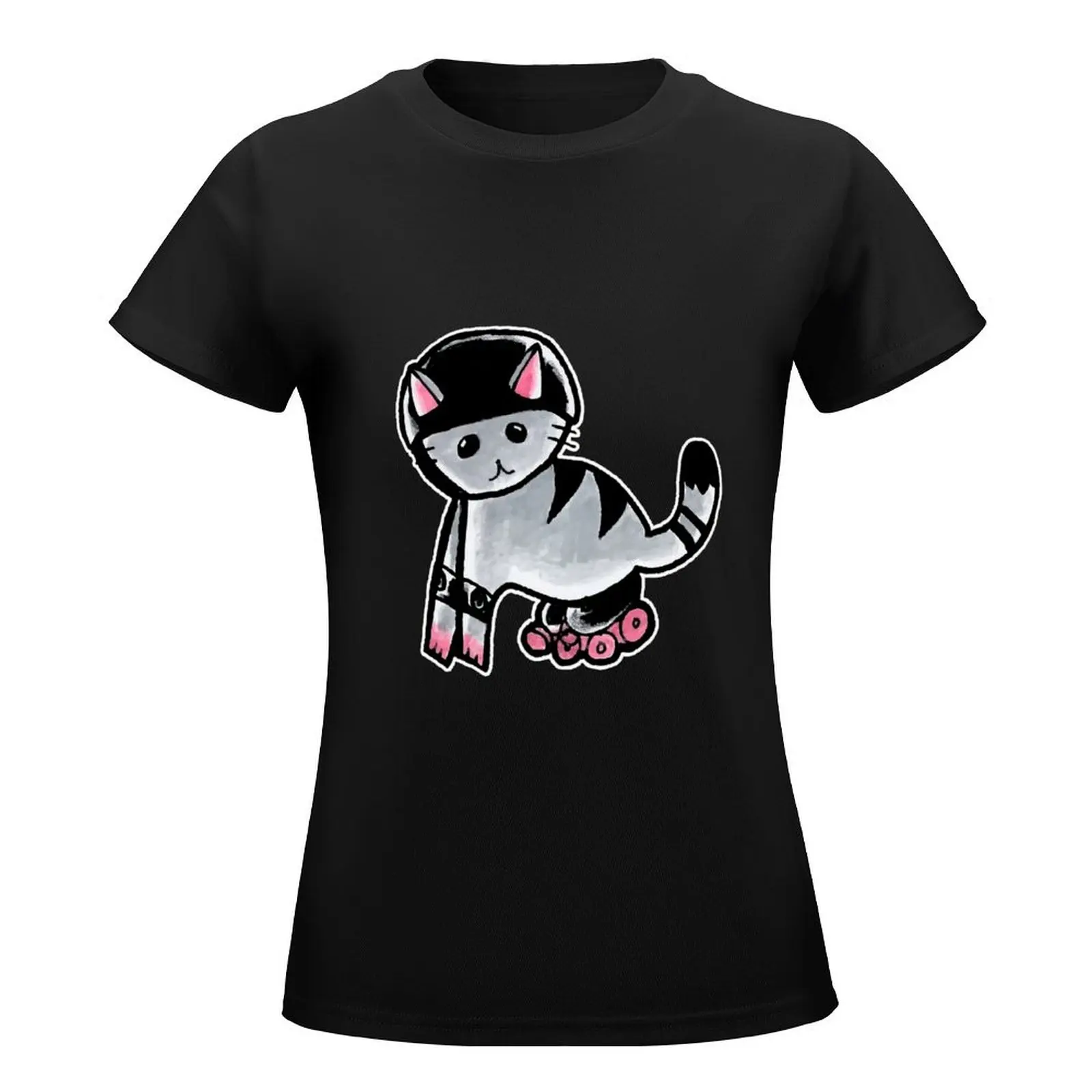 Gray Roller Cat T-Shirt shirts graphic tees lady clothes t shirt dress Women