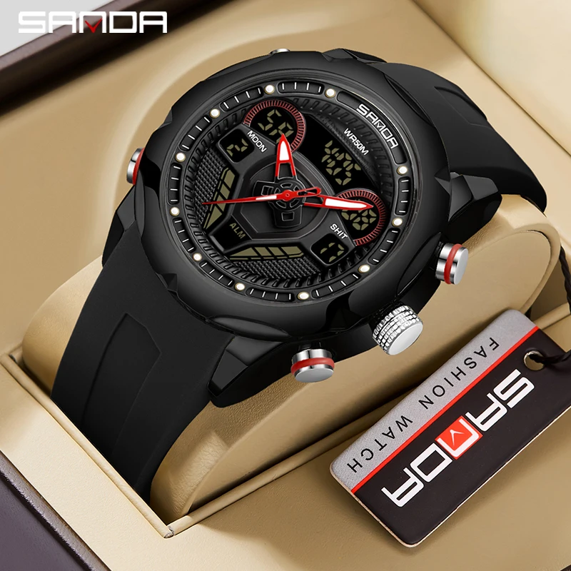 

SANDA 9022 Men's Multifunctional Outdoor Waterproof Electronic Watches Digital Wristwatches Student Fashion Trend Military Style