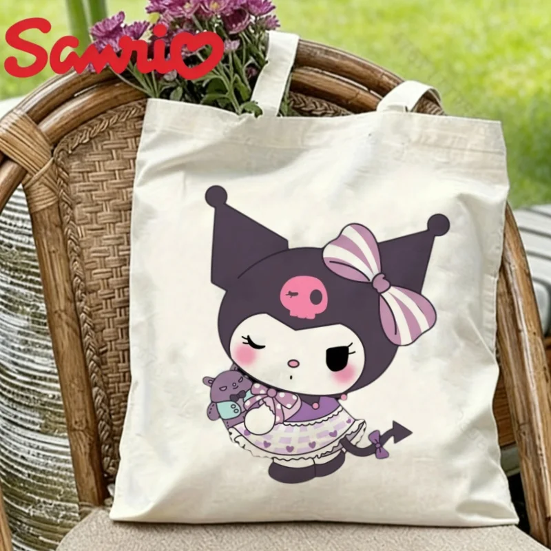 

1PC Kuromi Holding Baku Canvas Tote Eco-friendly Reusable Shoulder Bag