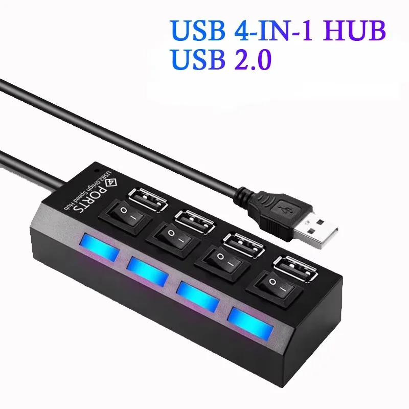 4-port USB Hub One To Four Splitter Hub Plug And Play With Independent Switch Small Socket Hub USB 4 Port Splitter For PC Laptop