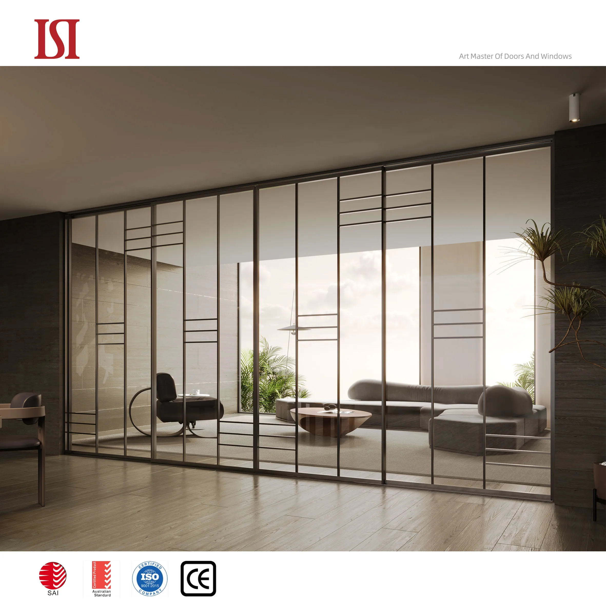 Top Brand Popular Modern Lattice Sliding Aluminum Doors System Tempered Glass Interior Room Grill High-quality Sliding Door
