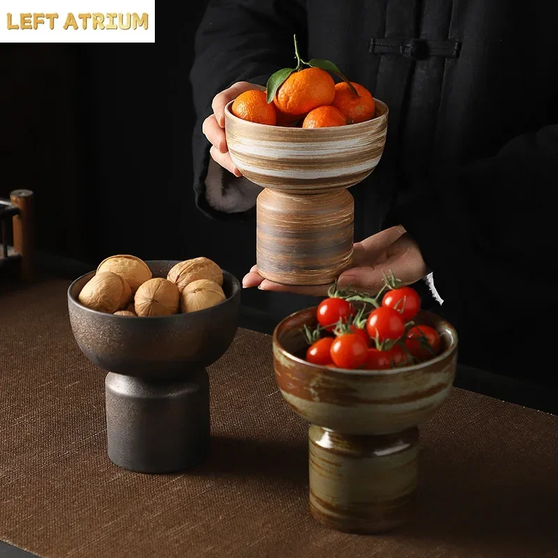 Retro Highfoot Dessert Bowl Ceramic Fruit Snack Plate Dried Fruit Dessert Plate Set Table Beautiful Dessert Dish Ice Cream Cup