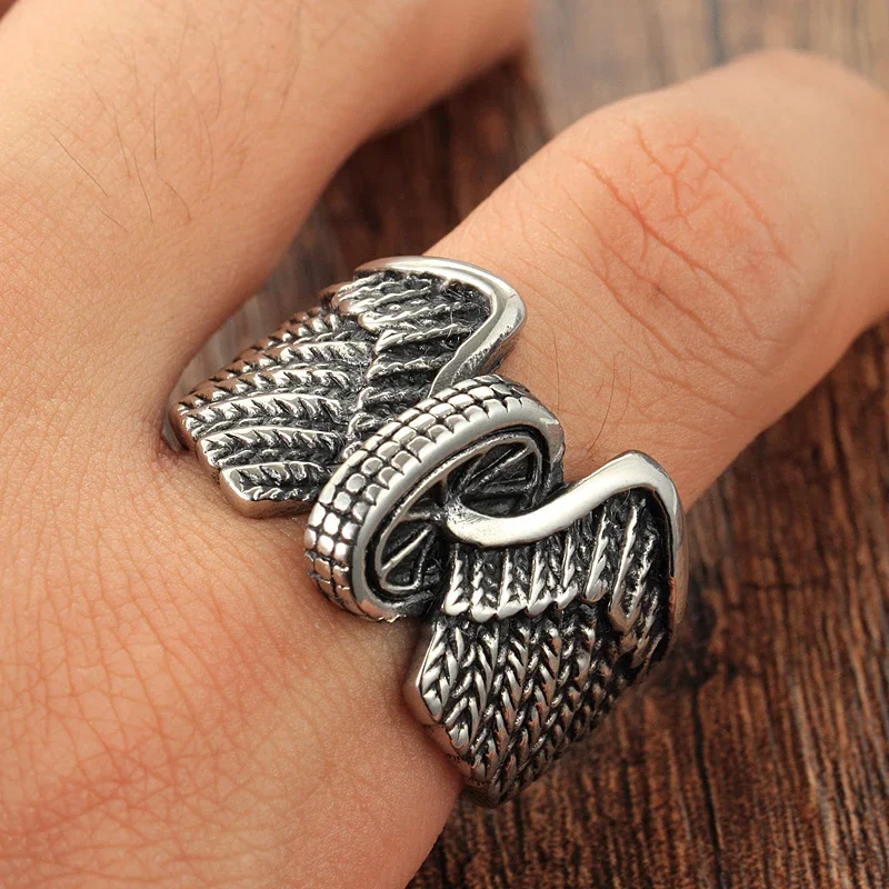 New Style Cool Wings Wheel Ring Punk Stainless Steel Biker Ring Men Fashion Jewelry Dropshipping Store Best Gift For Friend