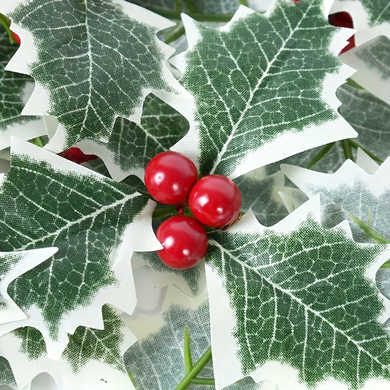 5/10/20Pcs Christmas Holly Berries with Green Leaves DIY Wreath Artificial Fake Flowers Red Berry Decor For Xmas Tree New Year