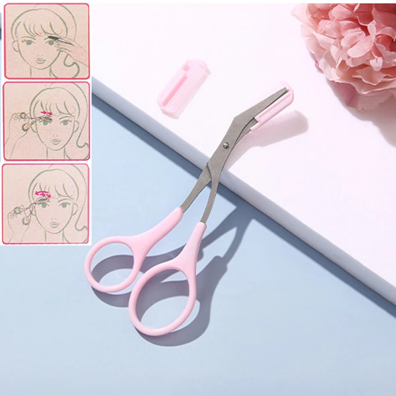 Stainless Steel Eyebrow Trimmer Scissor With Comb Facial Hair Makeup Portable Eyebrow Trimming Knife Shaping Shaver Accessories