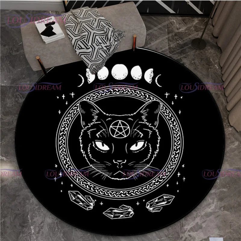 Satanic Goat Gothic Punk Pentagram Round Rug Non Slip Doormat  Floor Horror Devil Rug Living Room Mats Witch Round Rug