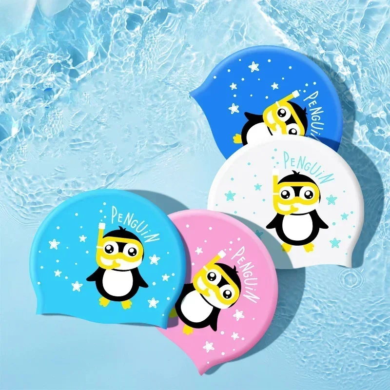 قبعات السباحة للأطفال حماية الأذن قبعات السباحة سيليكون مقاومة للماء للأطفال قبعات السباحة الكرتونية اللطيفة ملحقات حمام السباحة