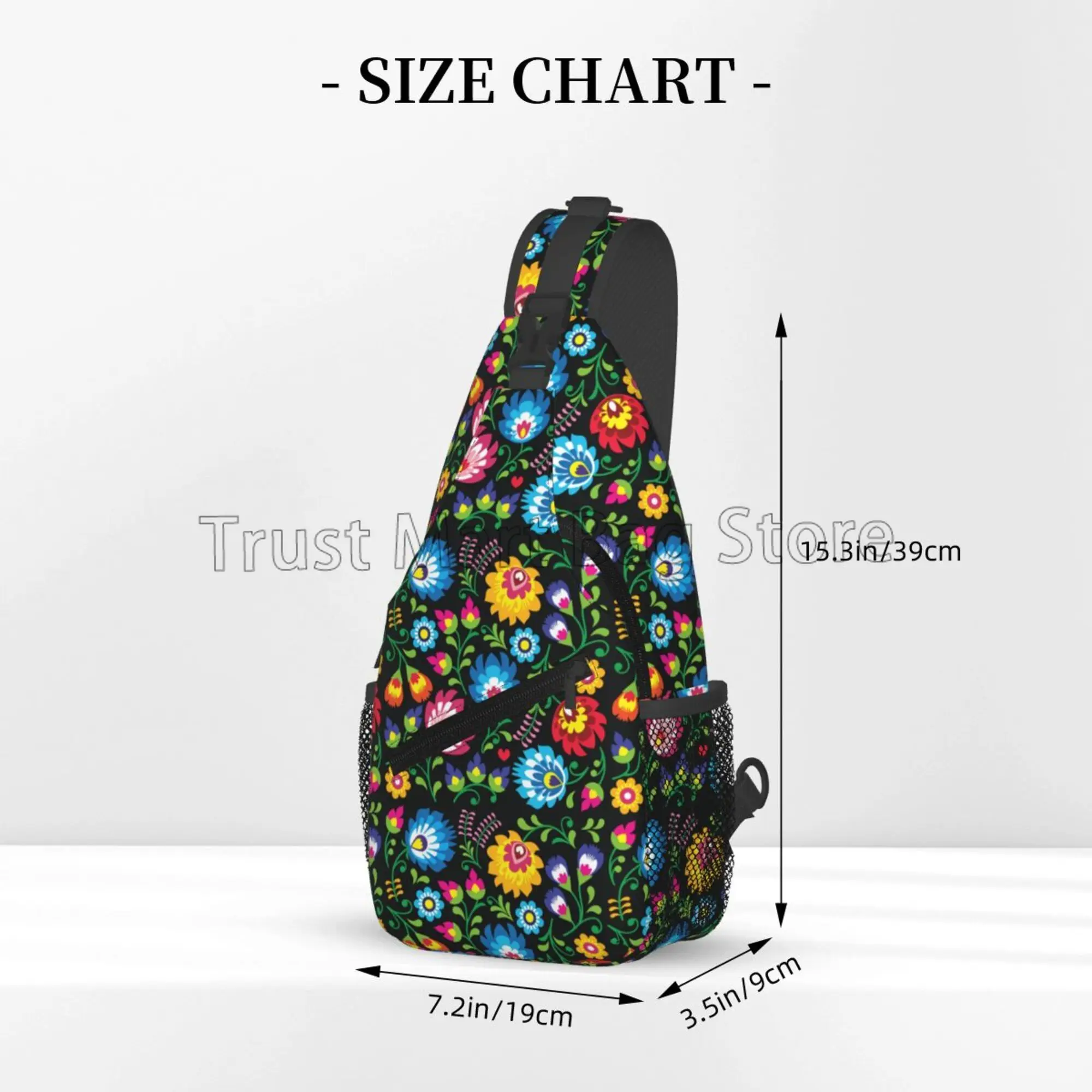 Poland Polish Floral Folk Art Flower Sling Backpack Chest Bags Crossbody Daypack for Travel Hiking Camping Casual Shoulder Bag