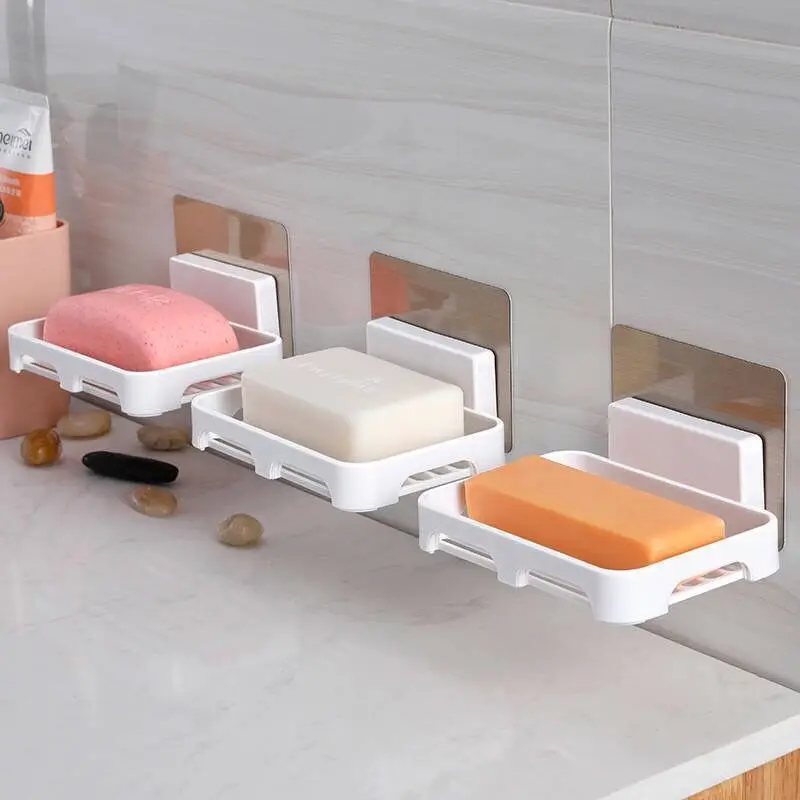 Soap Dishes Drain Wall Mounted Soap Sponge Holder Storage Rack Bathroom Organizer Soap Draining Holder Kitchen Hanging Soap Box