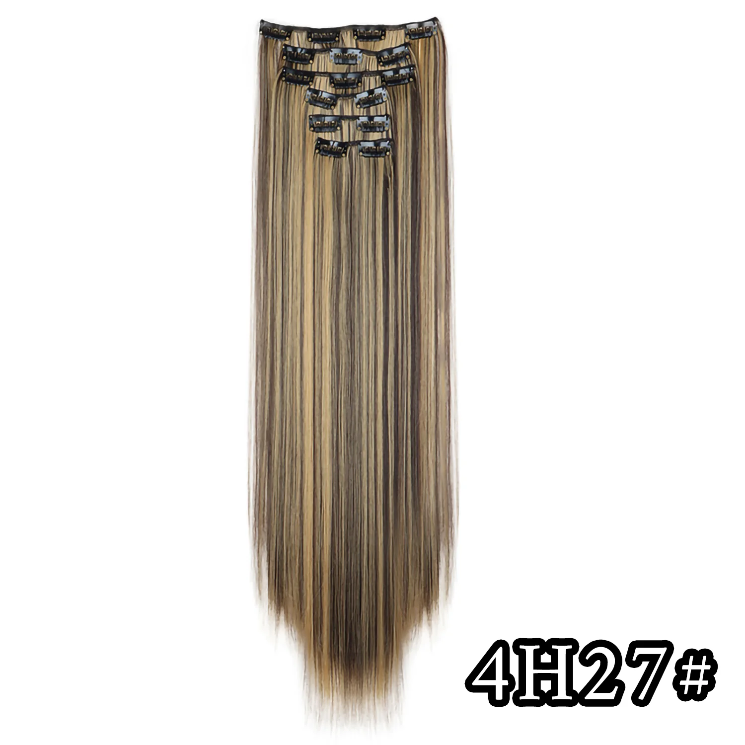 24 Zoll 16 Clips in Haarverlängerungen Lange glatte Frisur Synthetische blonde schwarze Haarteile Hitzebeständiges Kunsthaar Täglicher Gebrauch – Detail 18
