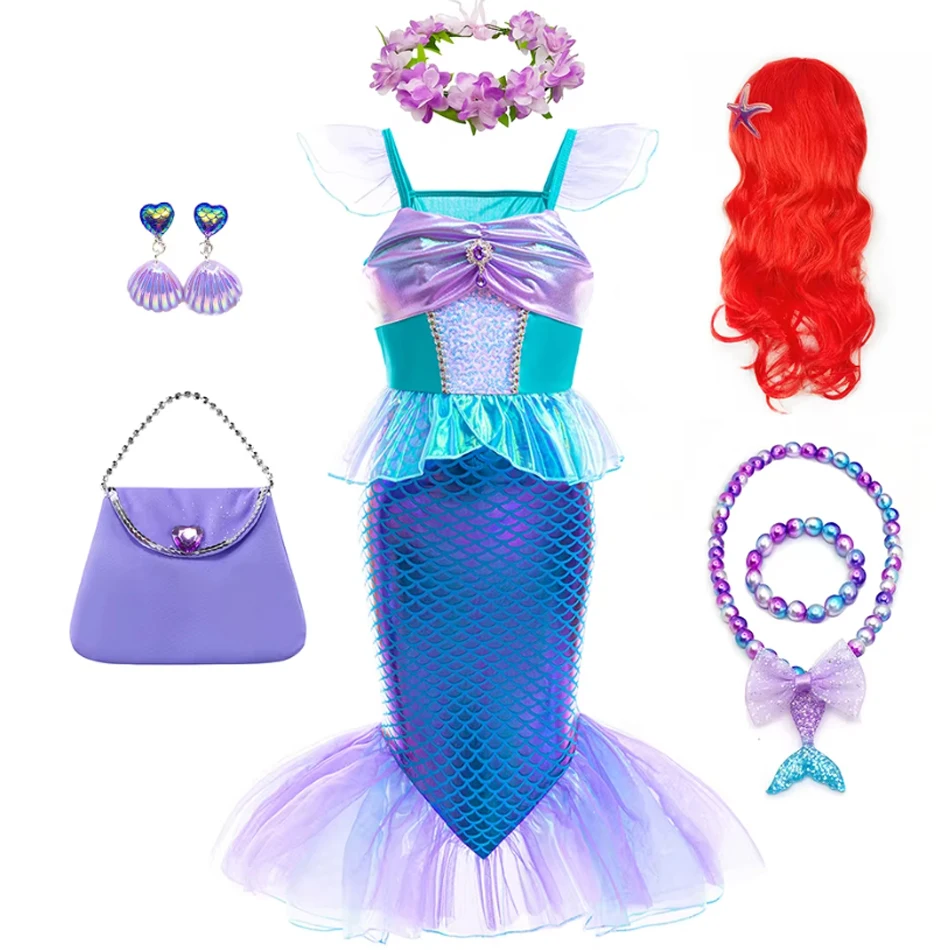 Disney Kleine Zeemeermin Jurk Meisjes Prinses Cosplay Kostuum Verjaardag Carnaval Halloween Party Kleding Kinderen Ariel Fishtail Rok