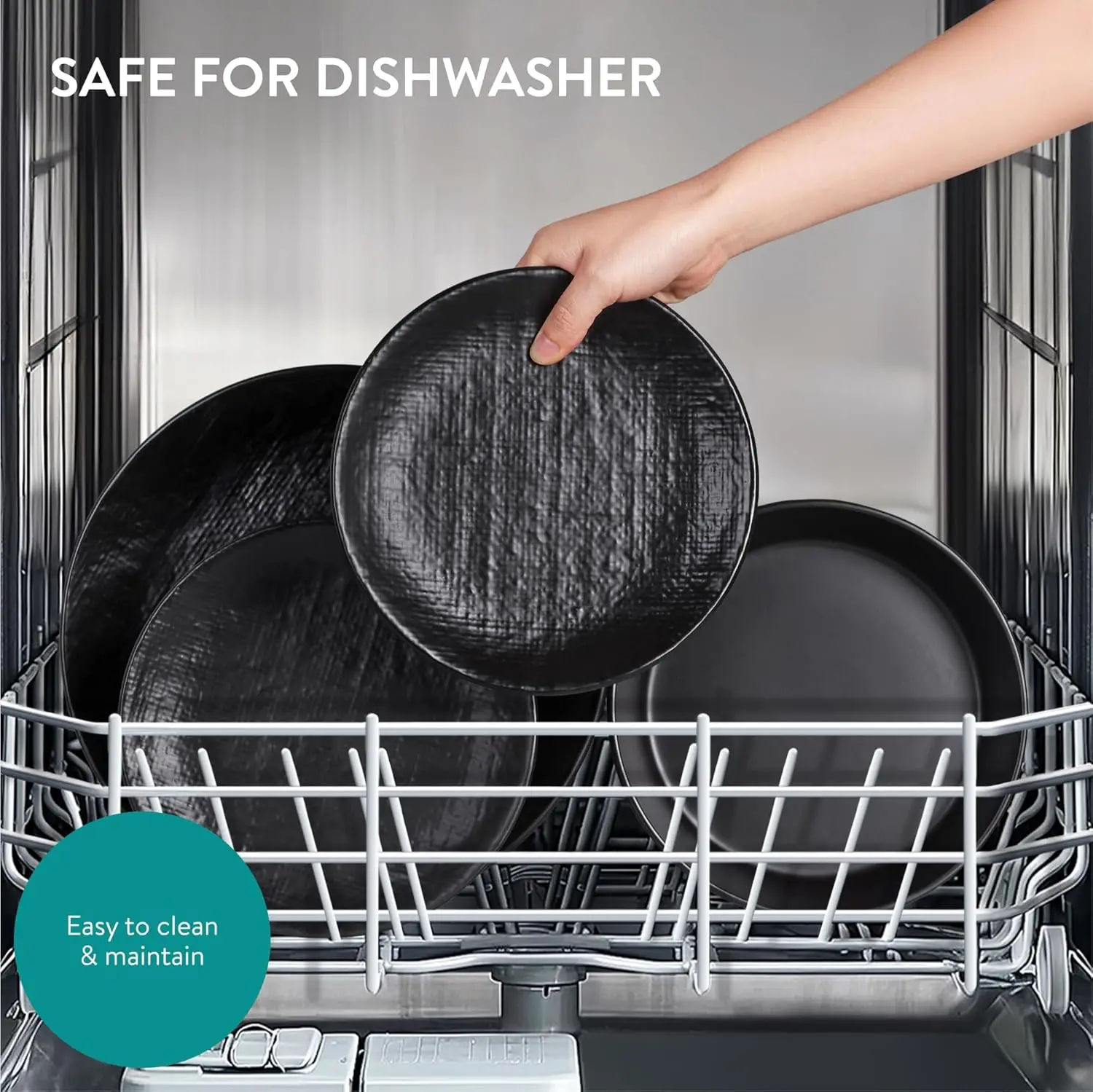 リネン職人石器食器セット（18点）- 食器洗い機＆電子レンジ対応プレート＆ボウル（6人用、ディナープレート、サイドプレート付き）