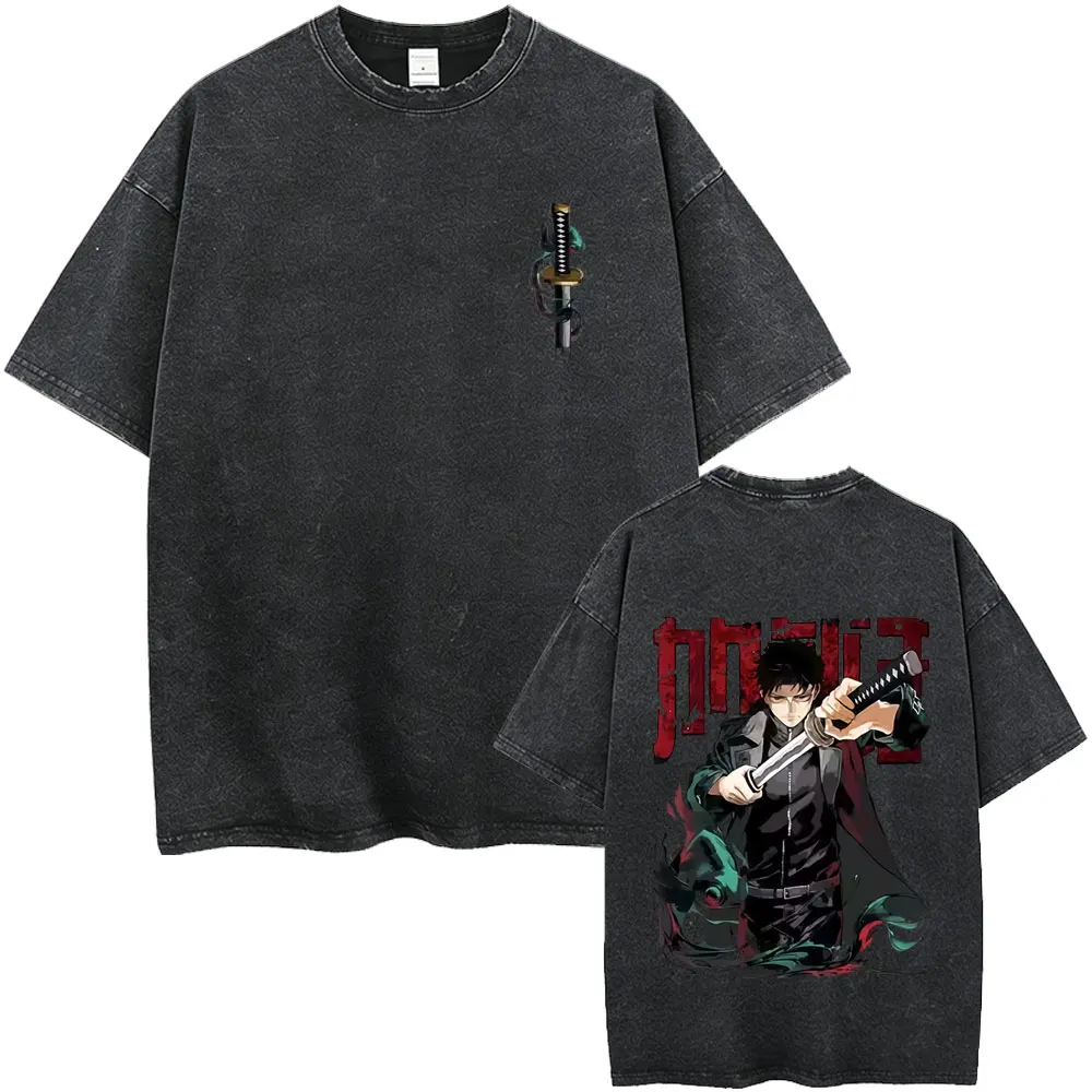 Washed Vintage Anime Kagurabachi Hiruhiko Decide Here and Now Graphic T-shirt Men Women Clothing Manga Casual Oversized T-shirts