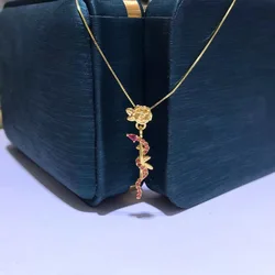 Real 18K gold rose pendant Au750 gold retro snake wrap flower collarbone chain pendant women's boutique jewelry gift D0101