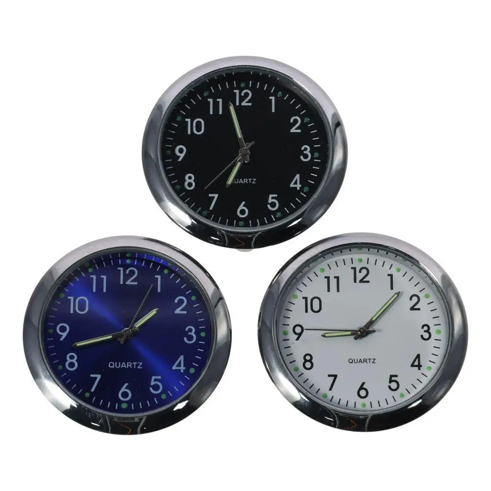 1Pc Car Assessories Parts Black Stick on Blue White Car Vent Clocks Round Mini Clock For Car