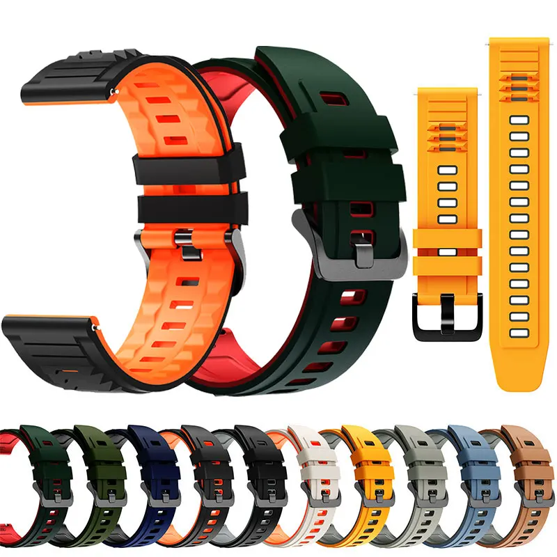 22mm Silicone Watchband For Samsung/Amazfit/Xiaomi/Huawei Watch Strap Black Men Woman Rubber Wrist Band Bracelet Accessories