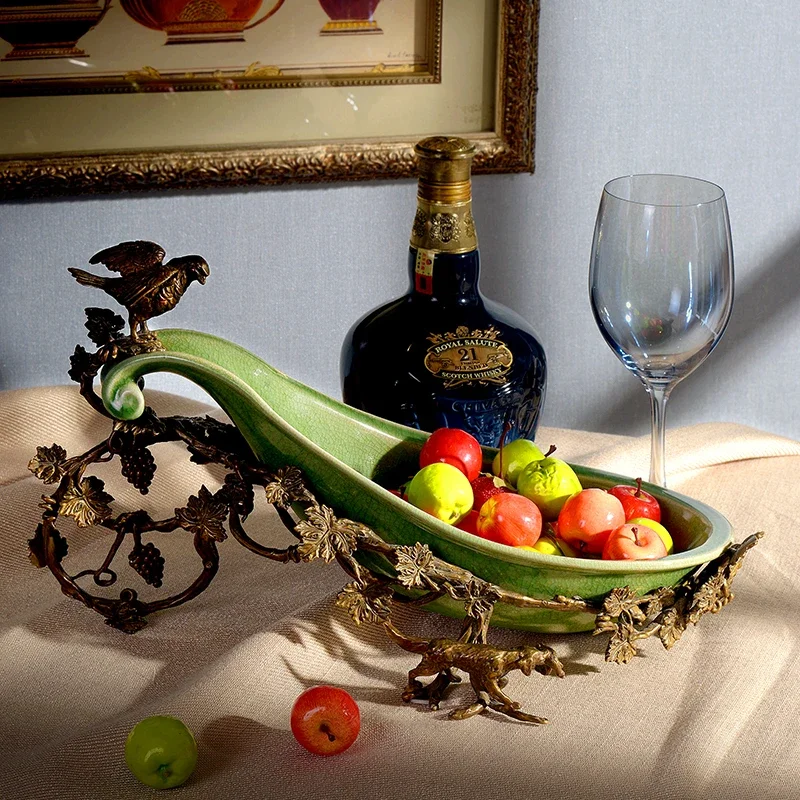 European High Grade Brass Ceramic Spoon Fruit Plate Jewelry Creative Design Decorative Crafts