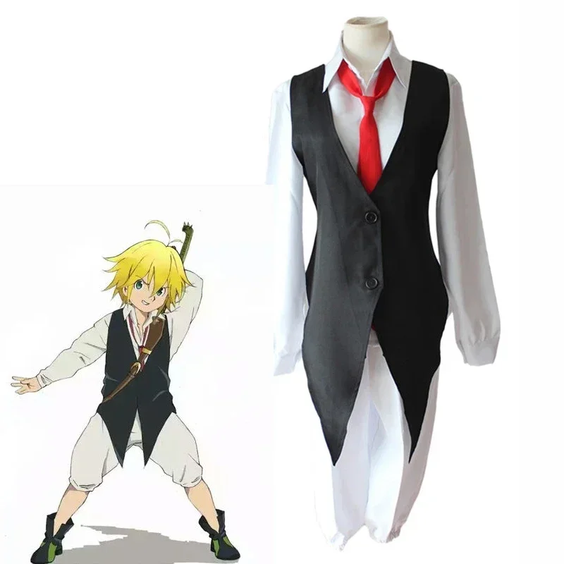 Anime The Seven Deadly Sins Meliodas Cosplay Costume Vest Shirt Pants Uniform Outfit Dragon's Sin of Wrath Halloween Costume#1#W