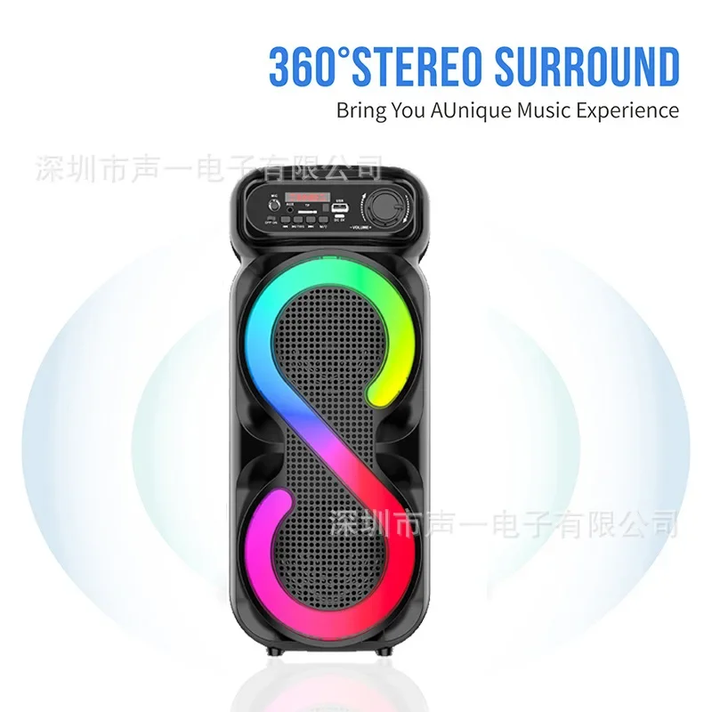 80W Dual 4-inch Wireless RGB Bluetooth Speaker Outdoor Square Dance Audio Karaoke Partybox Colorful LED Light Subwoofer