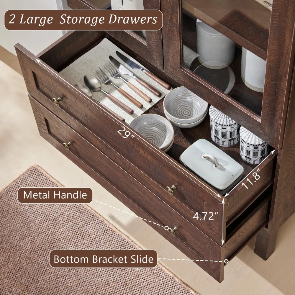 71" Tall Arched Kitchen Pantry Cabinet, Wood Kitchen Storage Cabinets with 2 Large Drawers and Adjustable Shelves image 5