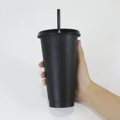 1pcs Cold Drink Change Color Straw Mugs with Lid Logo Coffee Cup Reusable Plastic Tumbler Matte Juice Cup Straw Cup