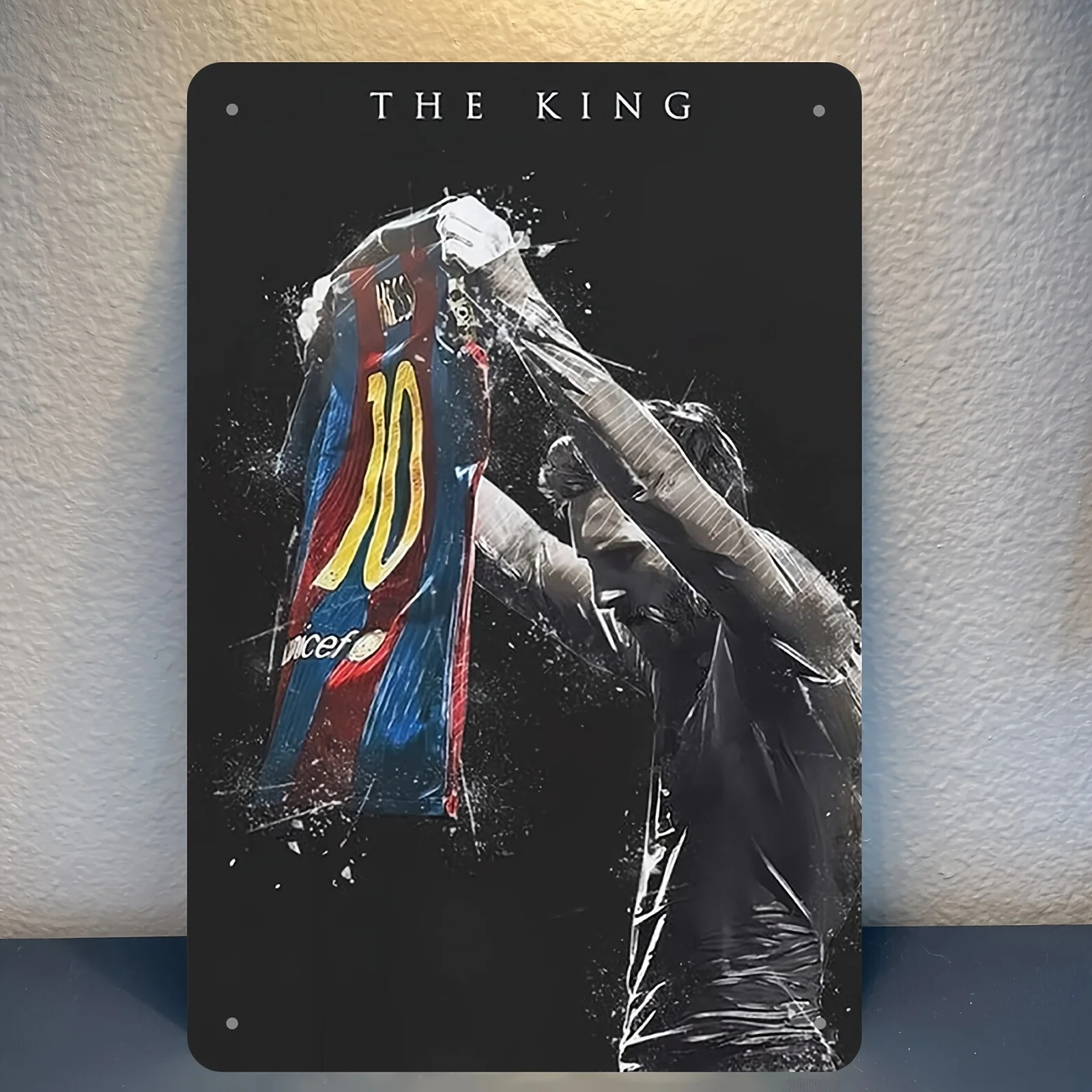 لافتة ليونيل ميسي "الملك" المعدنية من القصدير، لوحة فنية جدارية حديدية، ديكور رياضي متين للمنزل والمكتب والمان الكهف والمقهى والبار
