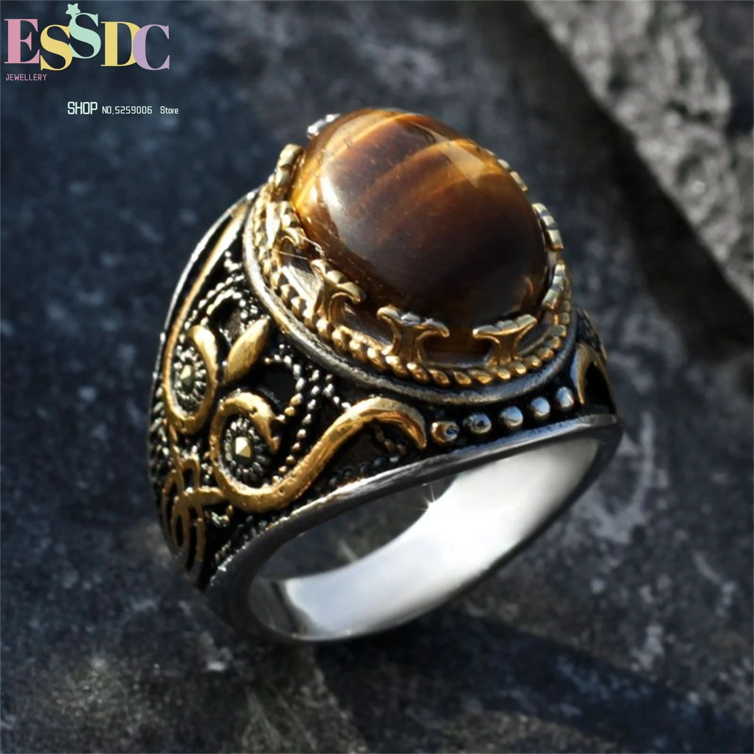 Tiger Eye Engraved Titanium Steel Ring For Men Vintage Hip Hop Adjustable Index Finger Minimalist Street Jewelry