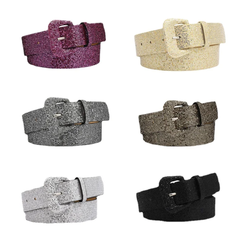 

3.7X106cm Fashion Women Vintage Sequin Belts PU Leather Simple Buckle Belt for Girls Dress Pants Belts Luxury Brand Retro Belt