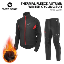 WEST BIKING Winter Cycling Suit Thermal Warm Bike Jackets Pants Sets Men Women Windproof Outdoor Sports Driving Bicycle Supplies