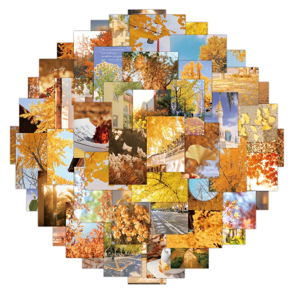 10/30/60pcs Autumn Leaves Landscape Stickers Aesthetic Ins Yellow Decals Decorative DIY Scrapbook Phone Laptop Kids Toys