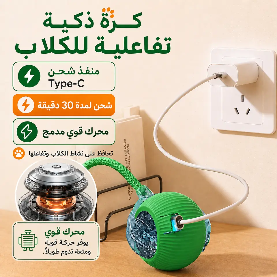 لعبة كرة تفاعلية جديدة للكلاب، كرة كلب دوارة أوتوماتيكية قابلة لإعادة الشحن، لعبة تفاعلية للجرو الذكية، لعبة كرات ذكية للكلاب - 4