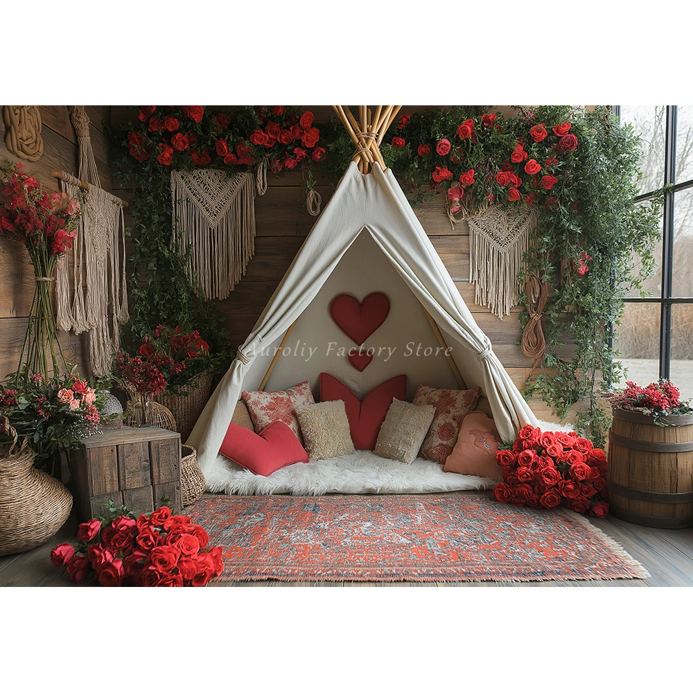 Boho Lover Valentine‘s Day Backdrop Bridal Shower Photography Props Arch Spring Flowers Cake Smash Kids Background Photo Studio