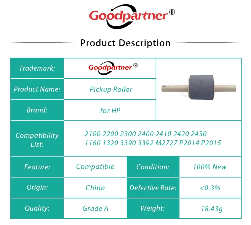 1X Pickup Roller for HP 1160 1320 2100 2200 2300 2400 2410 2420 2430 3390 3392 M2727 P2014 P2015 1500 2500 2550 2820 2830 2840