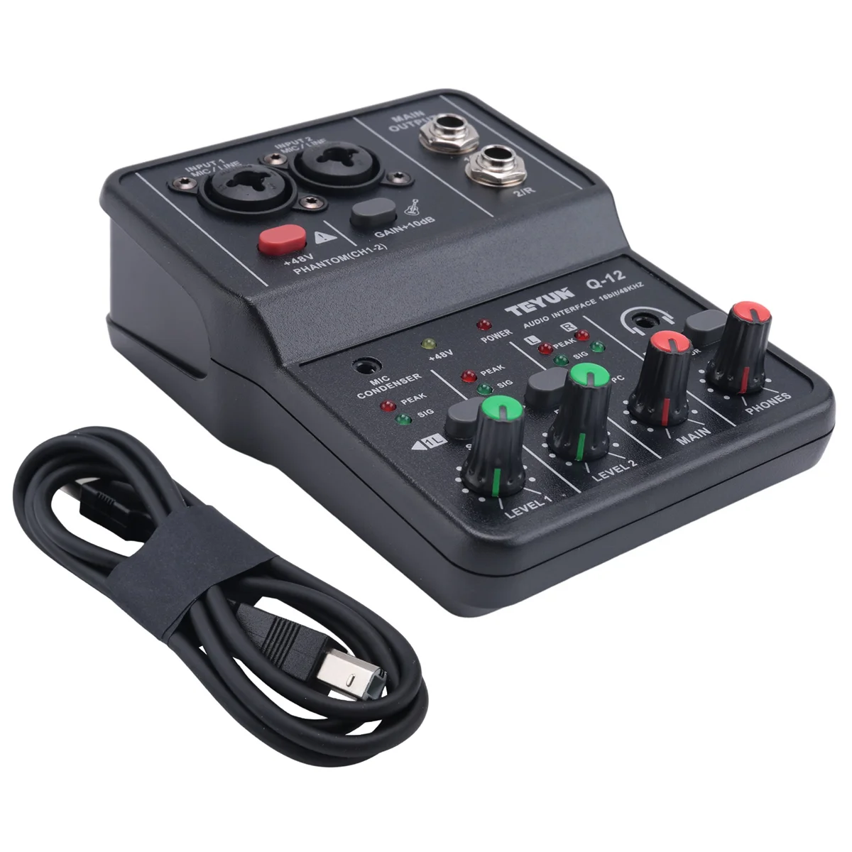 TEYUN Q-12 Sound Card Audio Mixer Sound Board Console Desk System Interface 4 Channel 48V Power Stereo Computer Sound Card