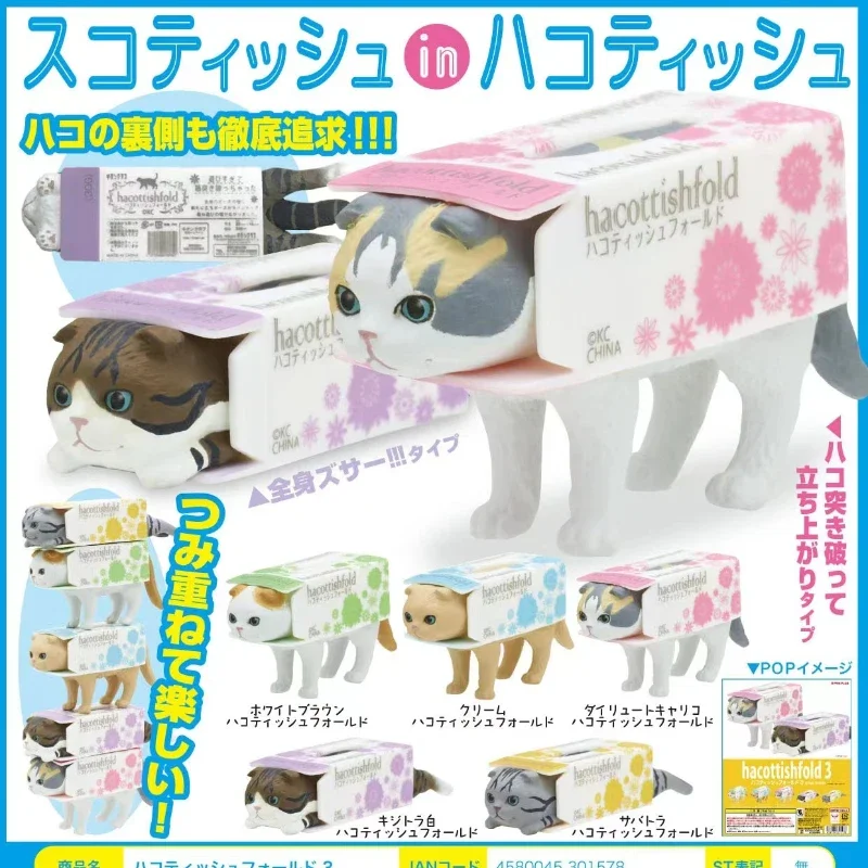 KITAN Original Kawaii Gashapon Figure Anime Kitty In The Box Tissue Cat Figurine Cute Capsule Toys Mini Doll Decor Gift