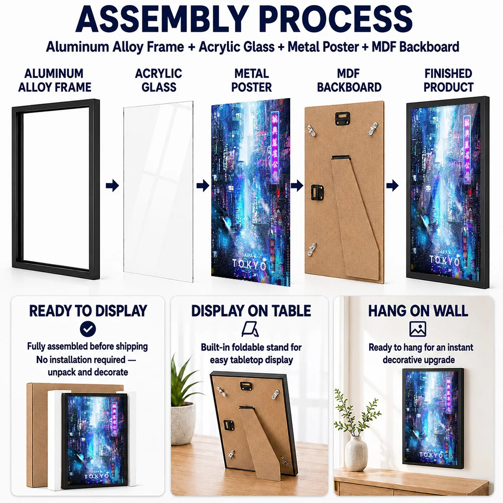 Cyberpunk Tokyo Framed Metal Poster Personalized Photo Immersive Gaming Style Wall Art For Home Office Thoughtful Player Gift