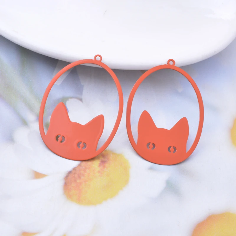 30pcs AD3485 Filigree oval-shaped Eyes Of Cat Charms Earring Metal Brass Yellow Green Thin Pendant DIY Jewelry Earring Making