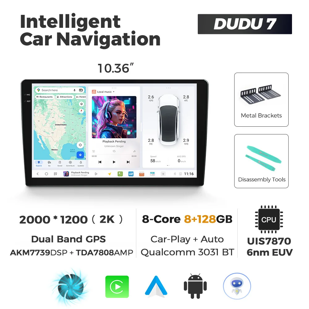 DUDUAUTO DUDU7 A7870 AKM7739 TDA7808 12 GB + 512 GB Android 13 Universele autoradio Draadloze Carplay Navigatie GPS Multimediaspeler