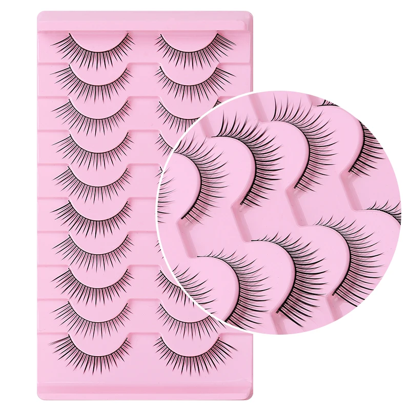 10 pairs of Pink Natural Eyelash Extensions Acrylic false eyelashes simulate natural eyelash lines with thin and soft practice l