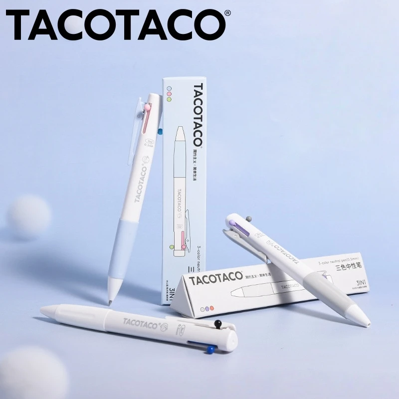 TACOTACO 3-Color Retractable Gel Pen Cute Minimalist Design 3-in-1 Black Red Blue Ink Smooth Writing for School Students A7978
