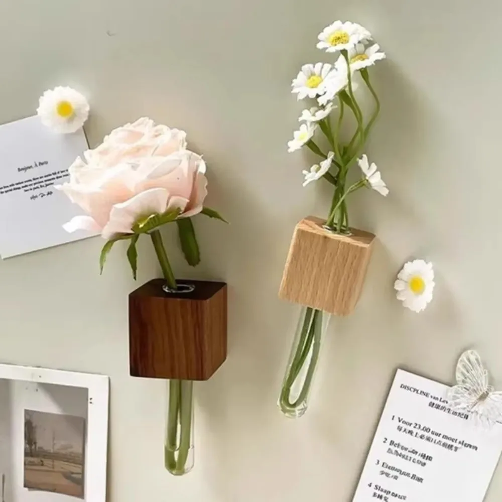 Wooden Test Tube Vase Mini Bonsai French Country Style Simulation Flower Vase Fresh Flower Display Decorative Flower Holder