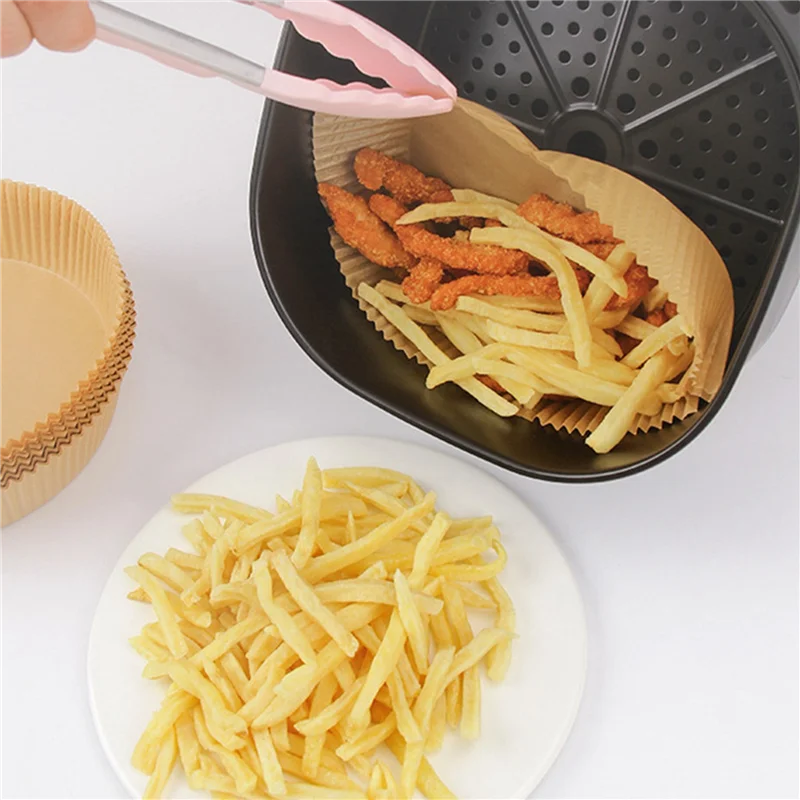 200 個エアフライヤークッキング紙ライナーノンスティック使い捨てライナーバスケット穴なしラウンドクッキングペーパー (ブラウン) 販売