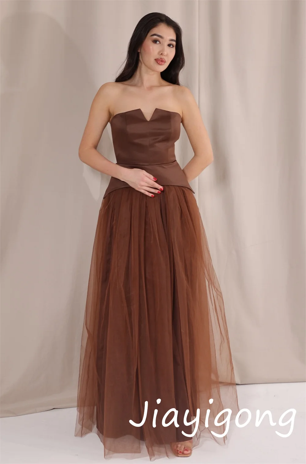 Customized High Quality Net Pleat A-line Strapless Long Dresses Bespoke Occasion Exquisite Intricate