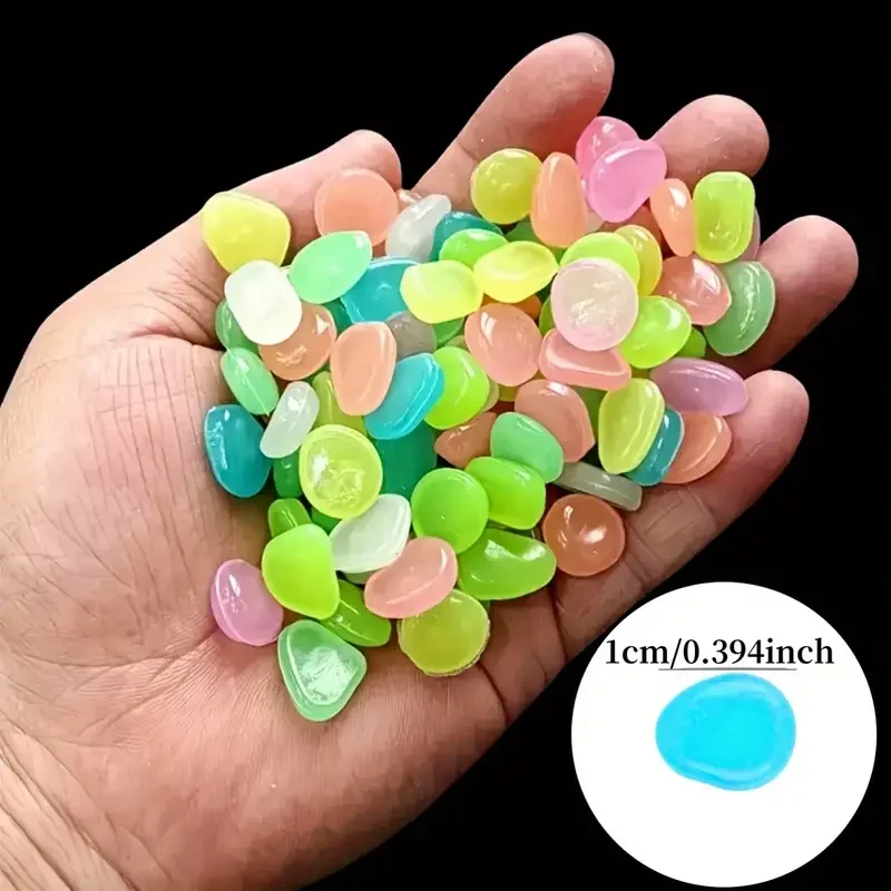100pcs Mixed Color Glow in The Dark Pebbles Resin Luminous Stones for Fish Tank Aquarium Garden Pathway Patio Yard Decor