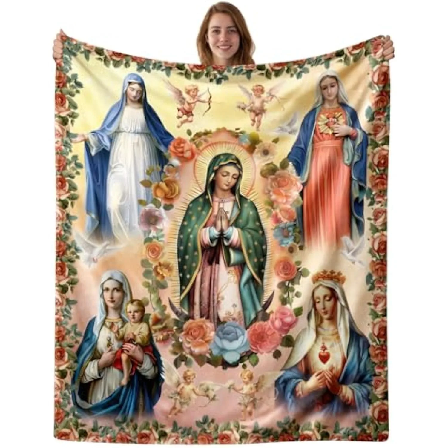 Our Lady of Guadalupe Virgin Mary Blanket Soft Flannel Throw Fleece Religious Home Decor Gift