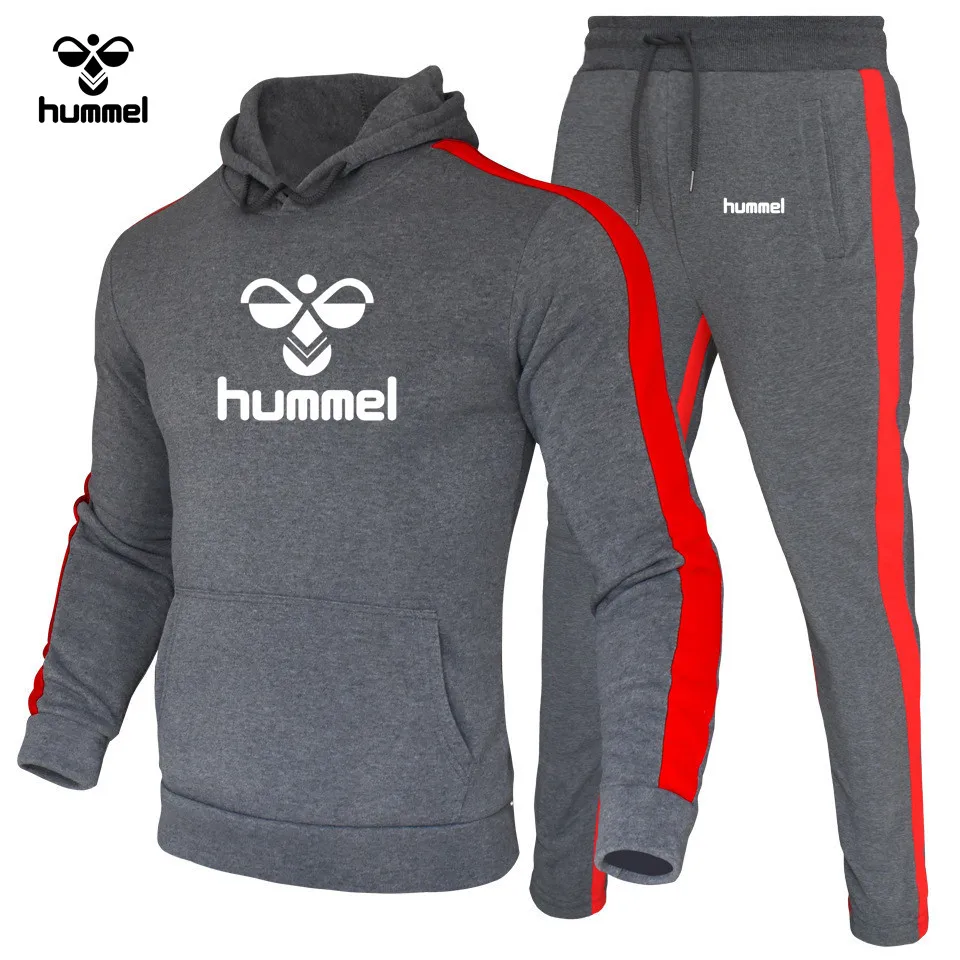 Men\'s HUMMEL Activewear Hooded Sweatshirt and Jogging Pants High Quality Gym Wear Fall/Winter Casual Hoodie 2024 Hot Sale