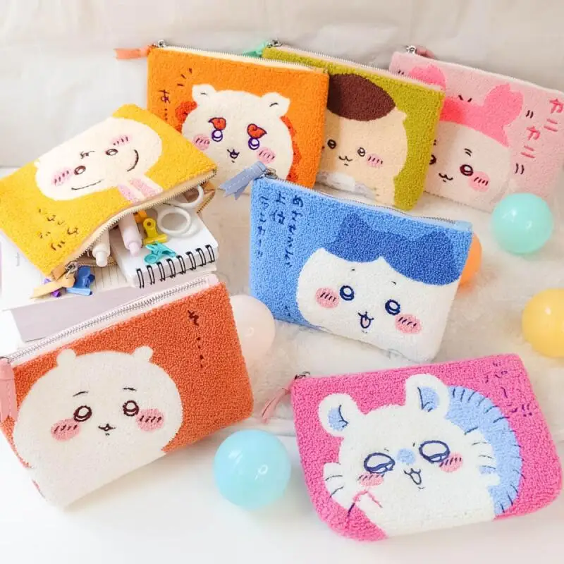 Lindo dibujo animado Kawaii Chiikawa Hachiware Usagi Momonga felpa bordado lienzo empalme monedero papelería estuche para lápices